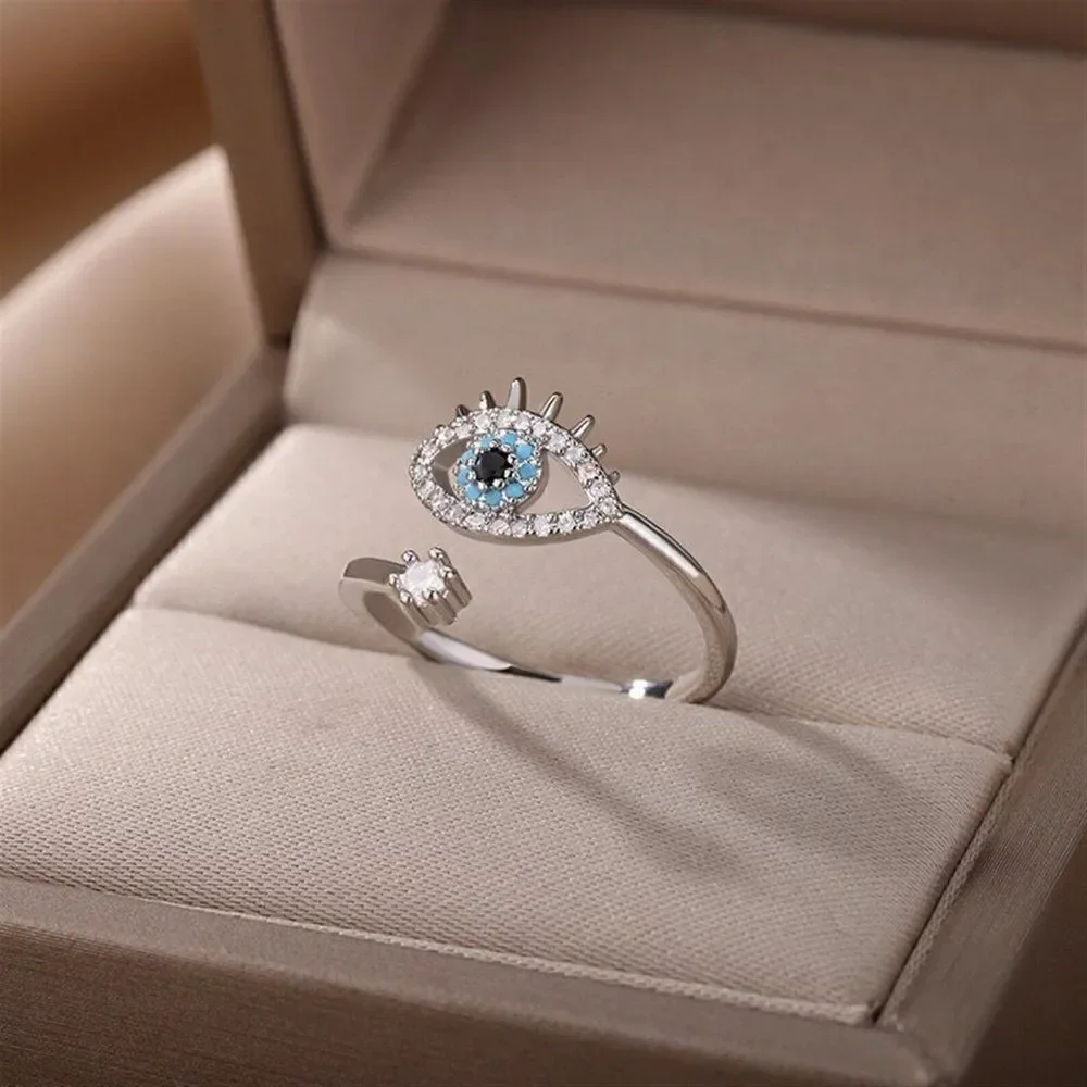 Lucky Evil Eye Adjustable Silver Ring